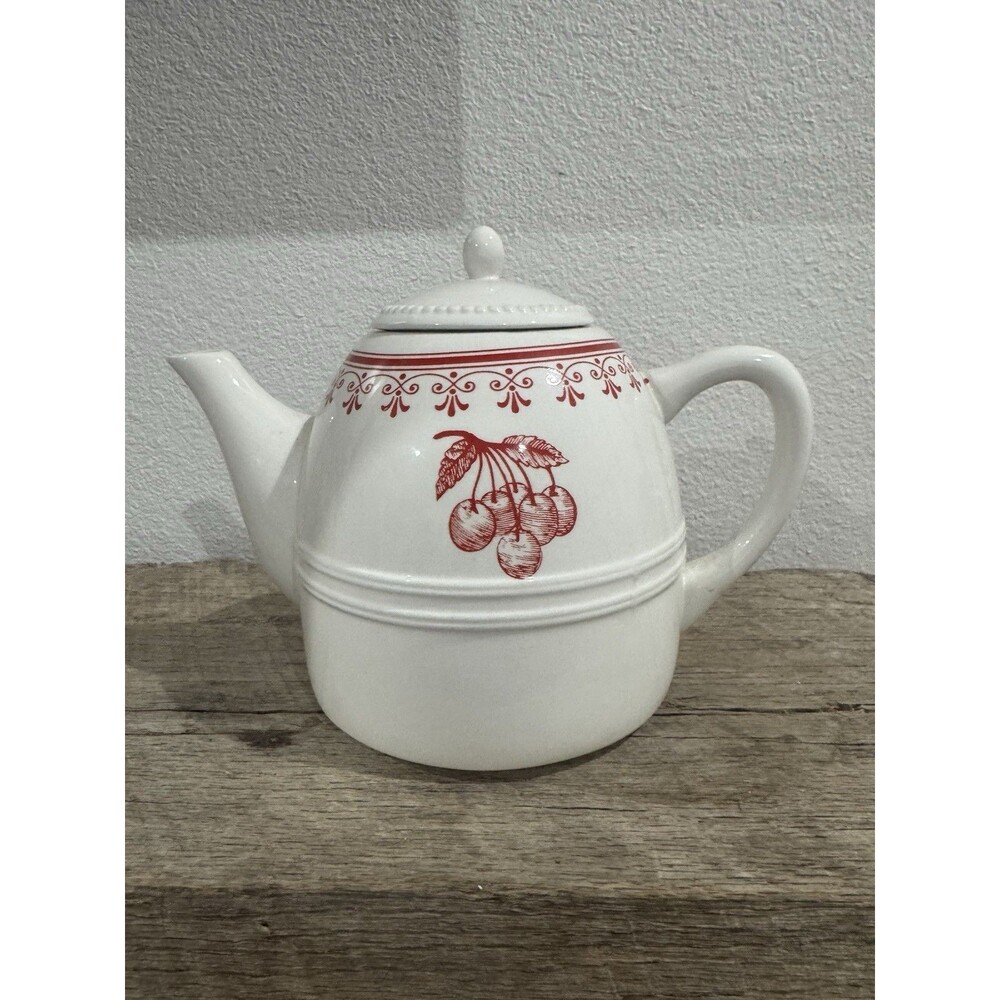 Ceramic Teapot Cherries Red And White Cherry Cottagecore Kitchen Decor